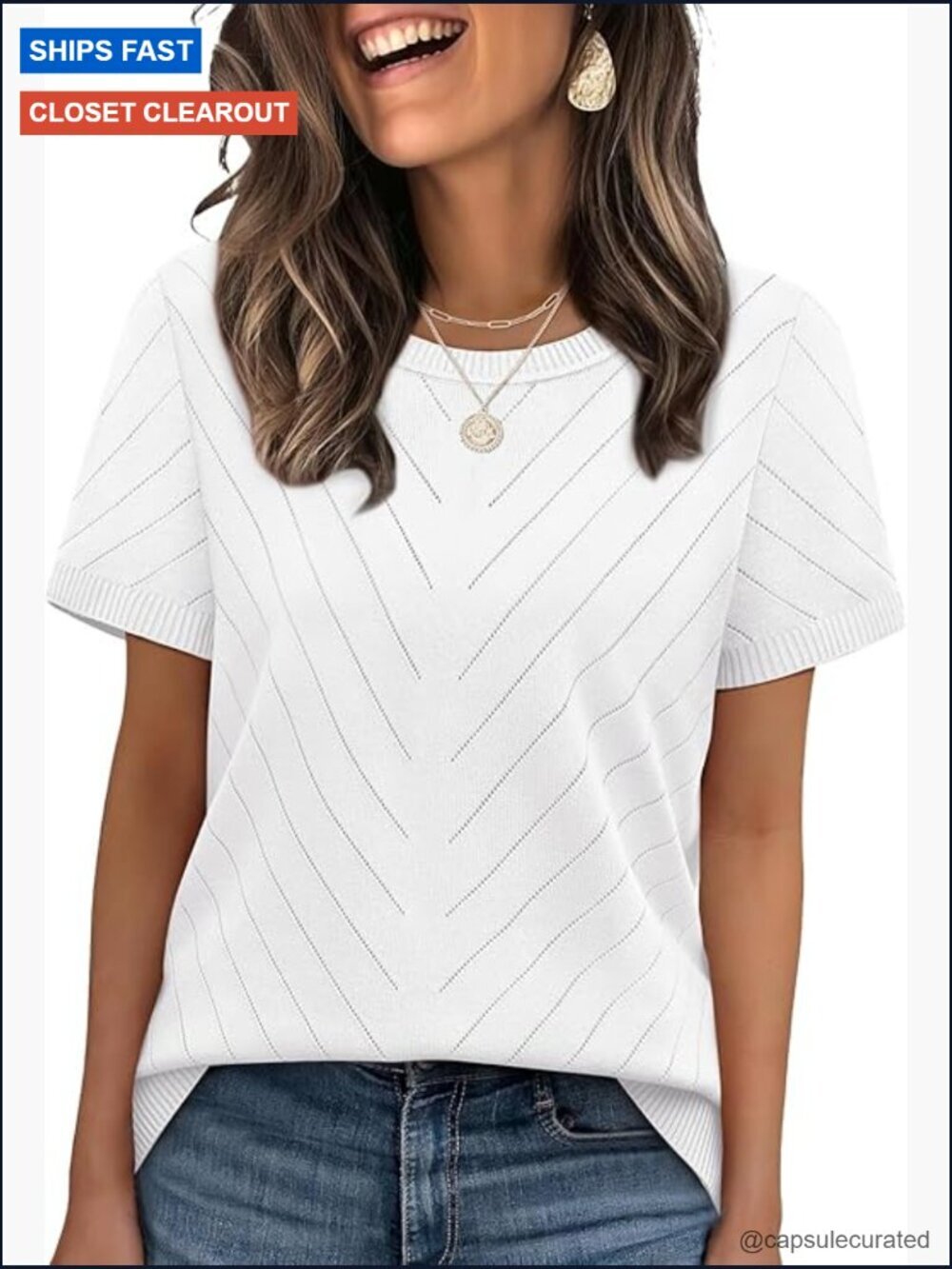 Short sleeve crew neck pullover sweater womens lightweight